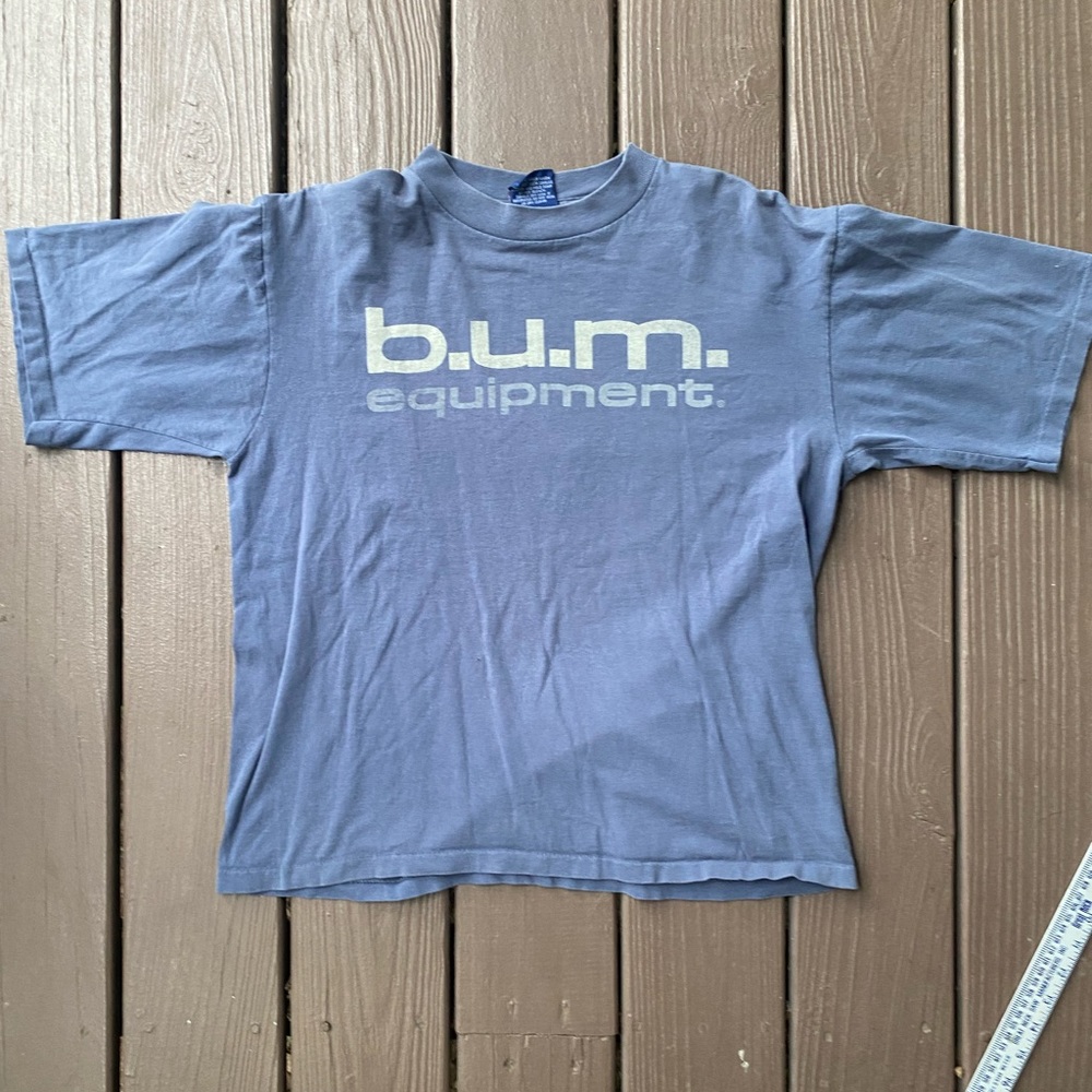 Vintage BUM Equipment T Shirt Mens Large Blue Single Stitch Boxy Fit USA 90s